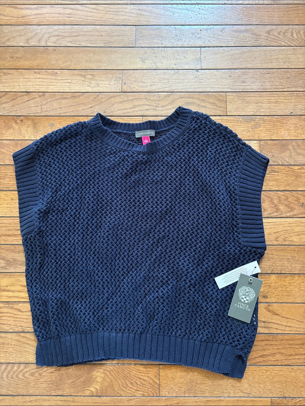 Vince Camuto Navy Textured Sleeveless Knit Sweater